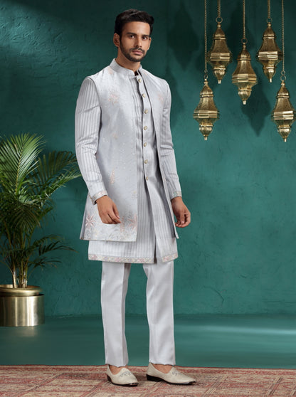 Light Grey Embroidred Indowestern | TULA