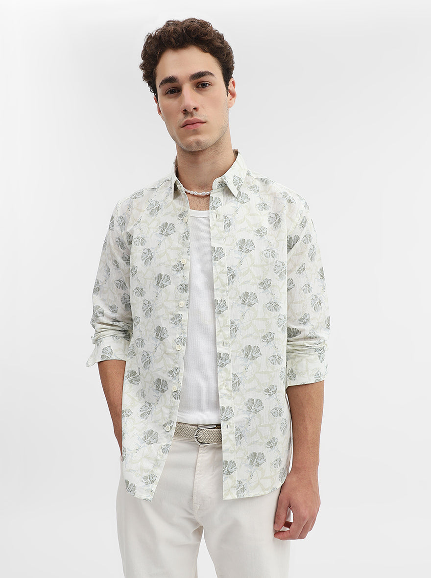 Light Green Printed Slim Fit Casual Shirt | Greenfibre