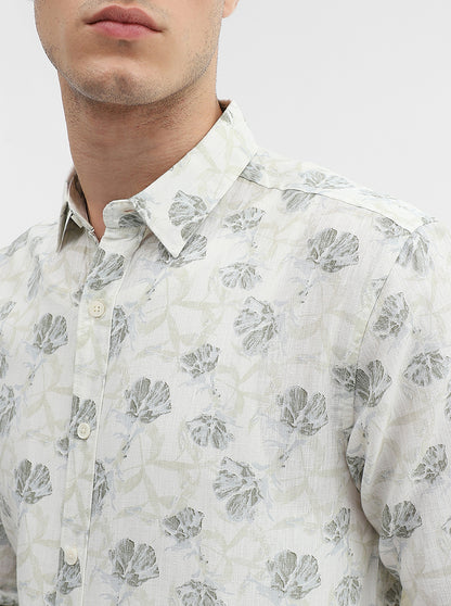 Light Green Printed Slim Fit Casual Shirt | Greenfibre