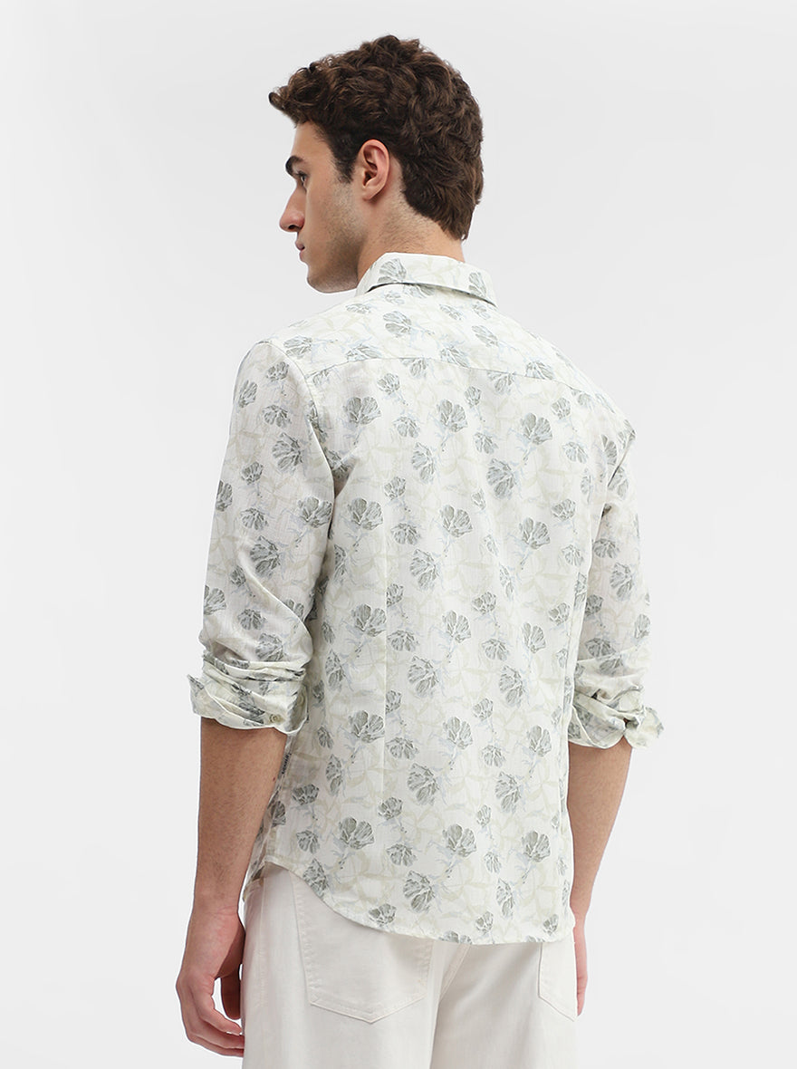Light Green Printed Slim Fit Casual Shirt | Greenfibre