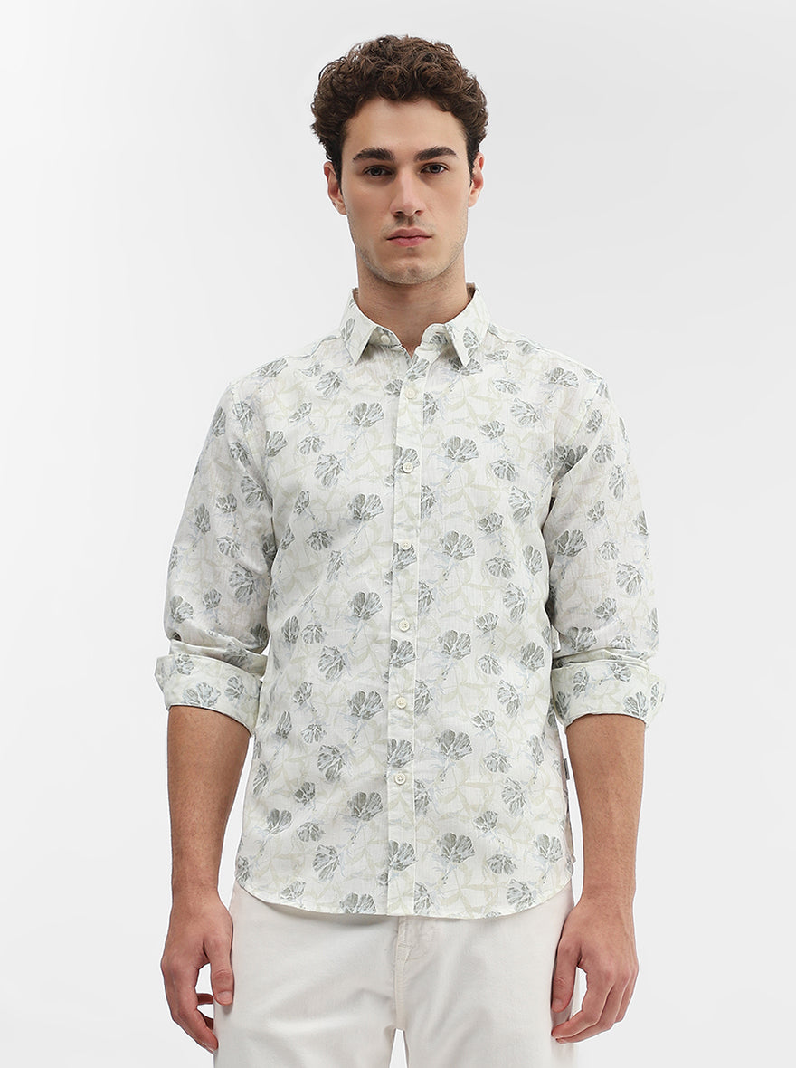 Light Green Printed Slim Fit Casual Shirt | Greenfibre