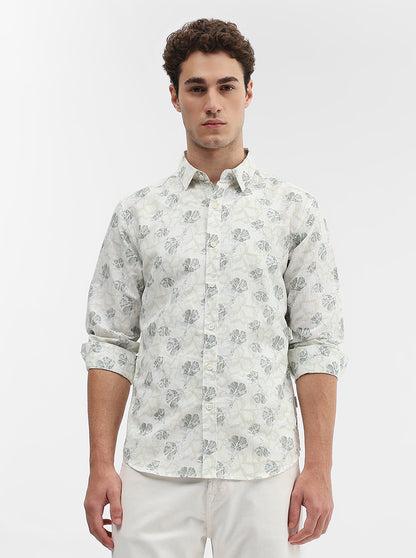 Light Green Printed Slim Fit Casual Shirt | Greenfibre
