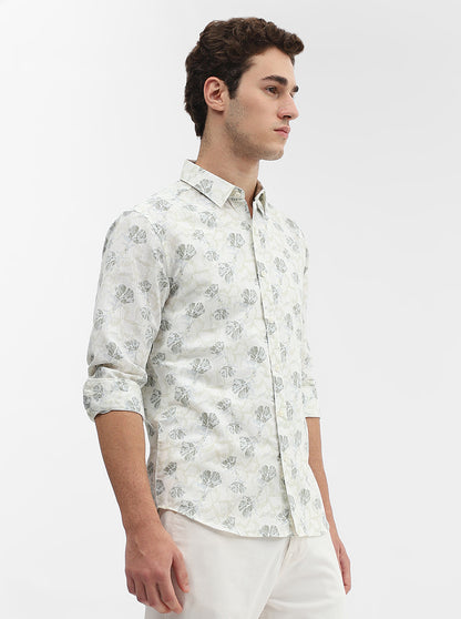 Light Green Printed Slim Fit Casual Shirt | Greenfibre