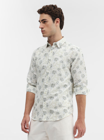 Light Green Printed Slim Fit Casual Shirt | Greenfibre