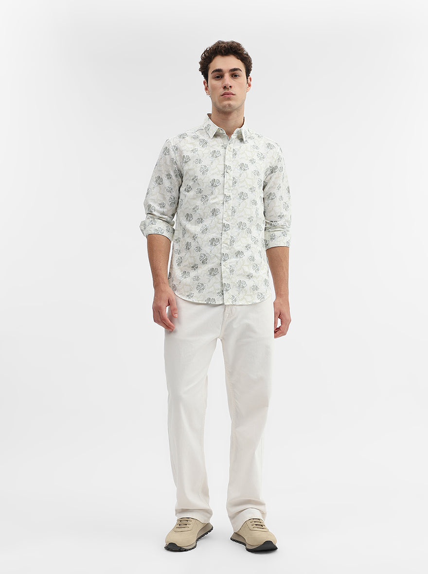 Light Green Printed Slim Fit Casual Shirt | Greenfibre