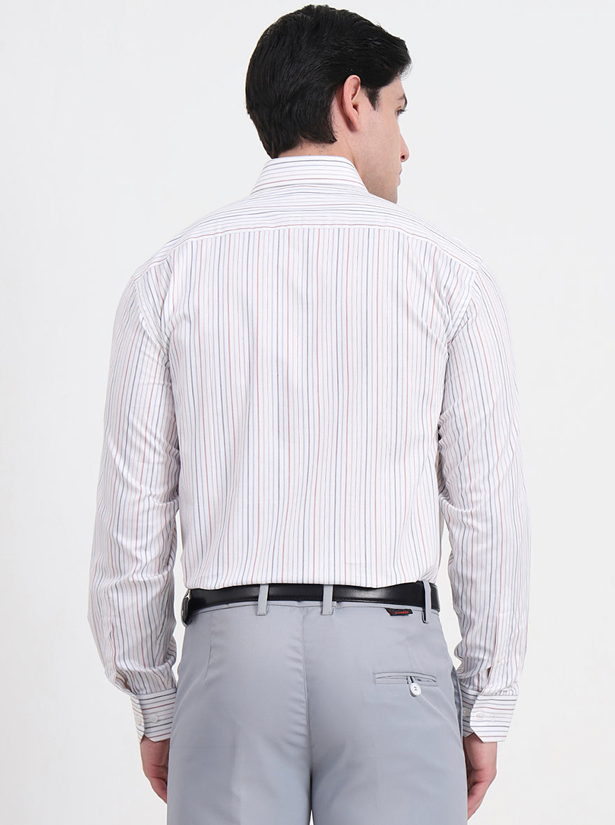 White & Maroon Striped Regular Fit Formal Shirt | JadeBlue