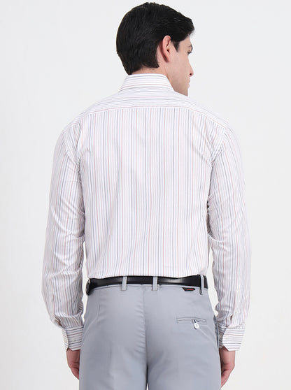 White & Maroon Striped Regular Fit Formal Shirt | JadeBlue