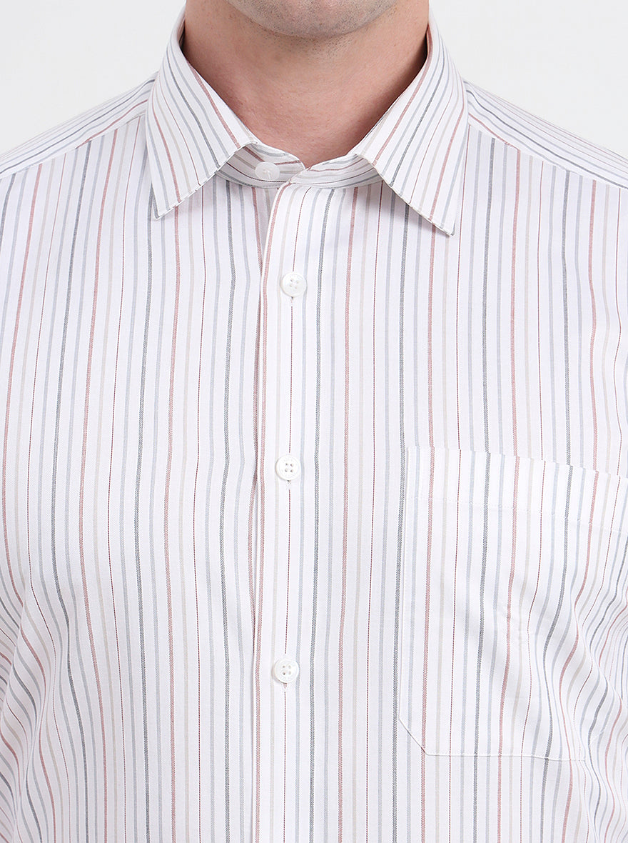 White & Maroon Striped Regular Fit Formal Shirt | JadeBlue