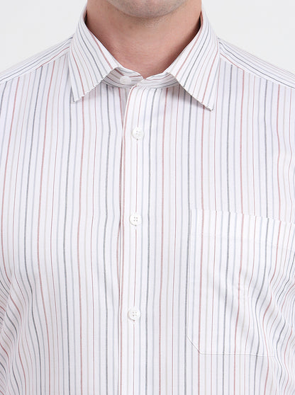 White & Maroon Striped Regular Fit Formal Shirt | JadeBlue