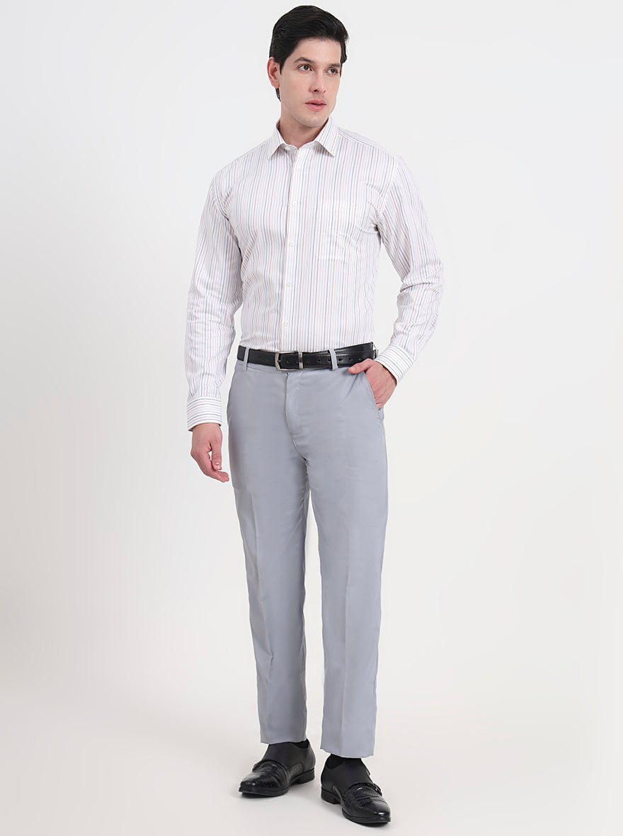 White & Maroon Striped Regular Fit Formal Shirt | JadeBlue
