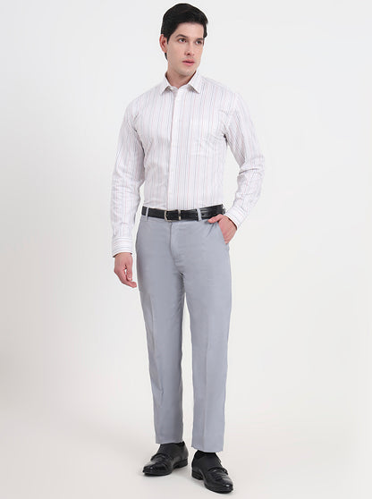 White & Maroon Striped Regular Fit Formal Shirt | JadeBlue
