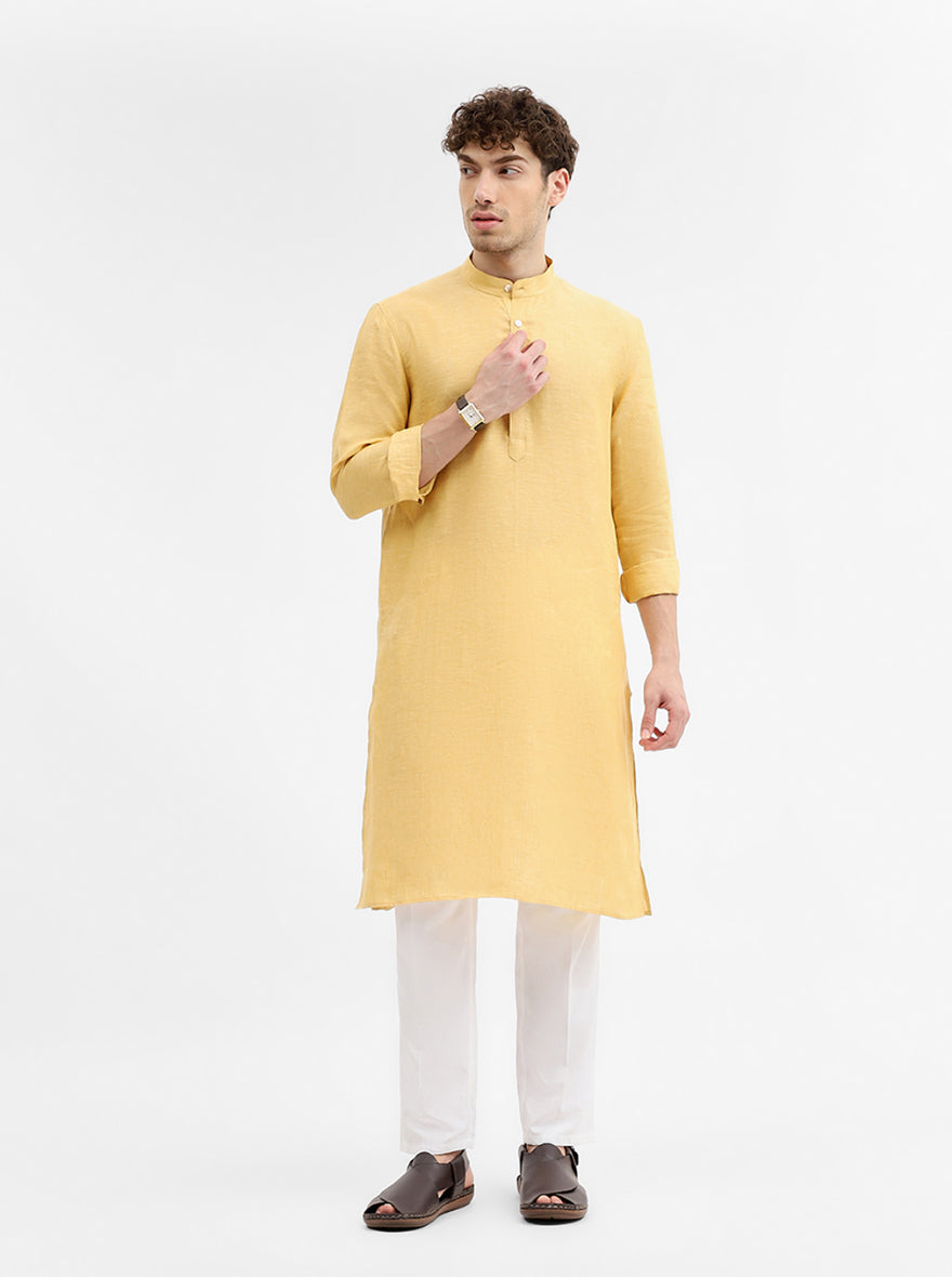 Yellow Solid Modi Kurta | JadeBlue