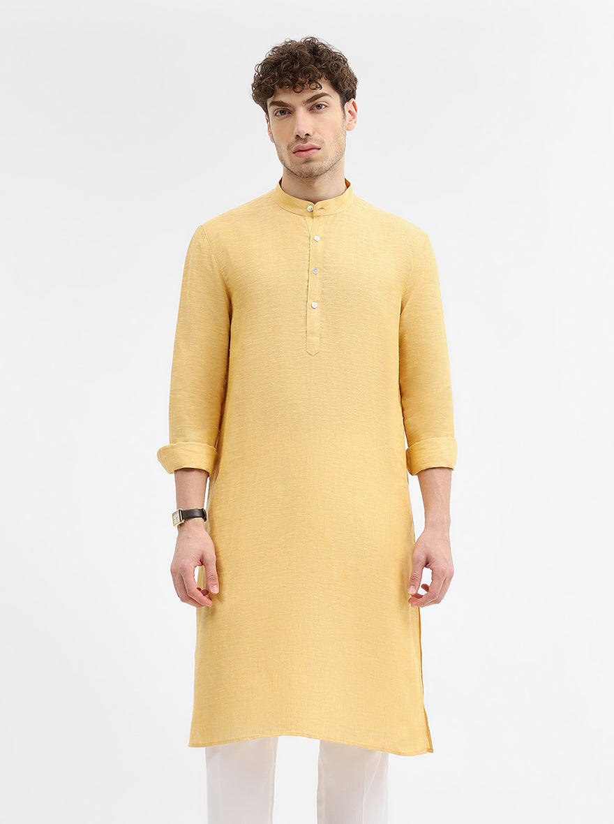 Yellow Solid Modi Kurta | JadeBlue