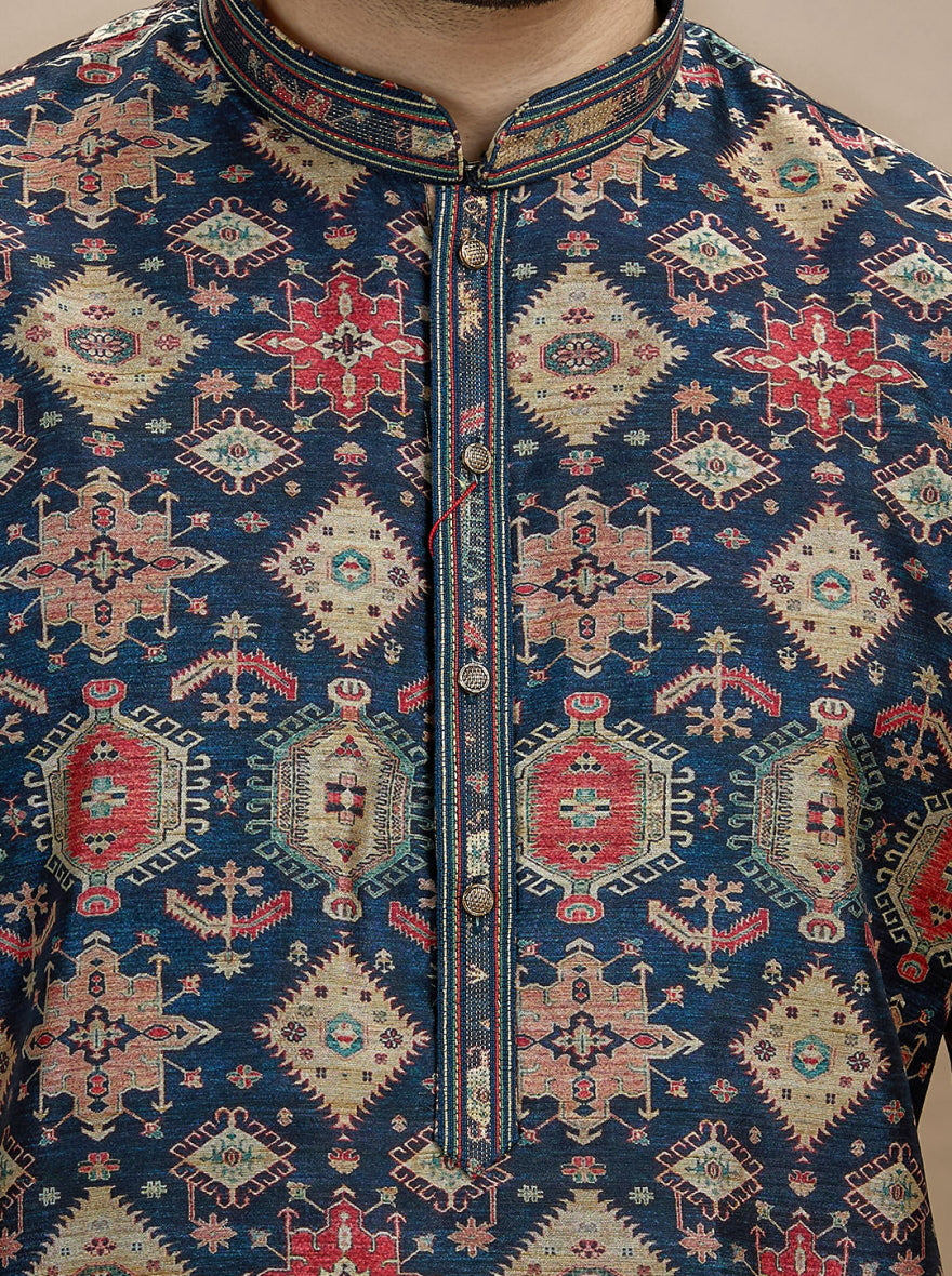 Navy Blue Printed Kurta Pajama | Virasana