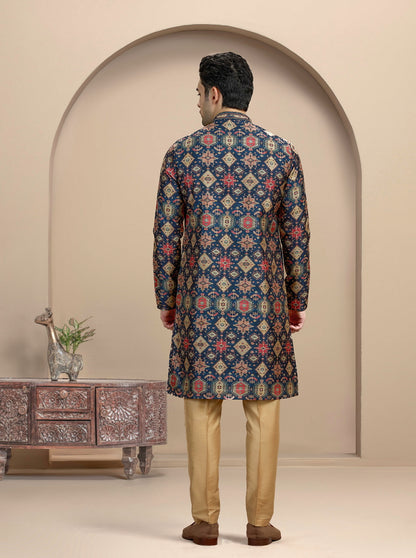 Navy Blue Printed Kurta Pajama | Virasana