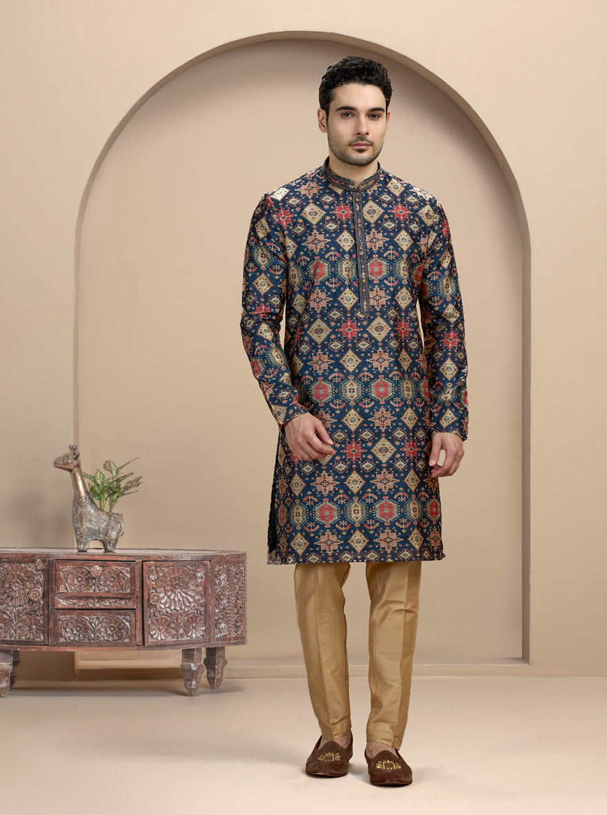 Navy Blue Printed Kurta Pajama | Virasana