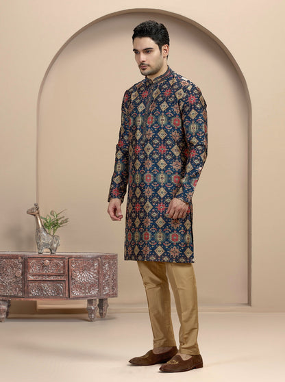 Navy Blue Printed Kurta Pajama | Virasana