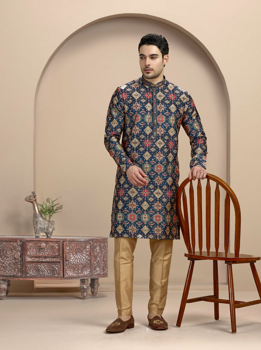 Navy Blue Printed Kurta Pajama | Virasana