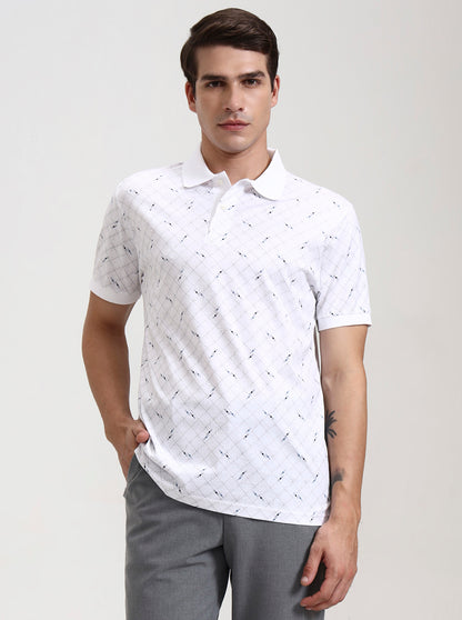 White Checked Slim Fit Polo T-Shirt | JadeBlue