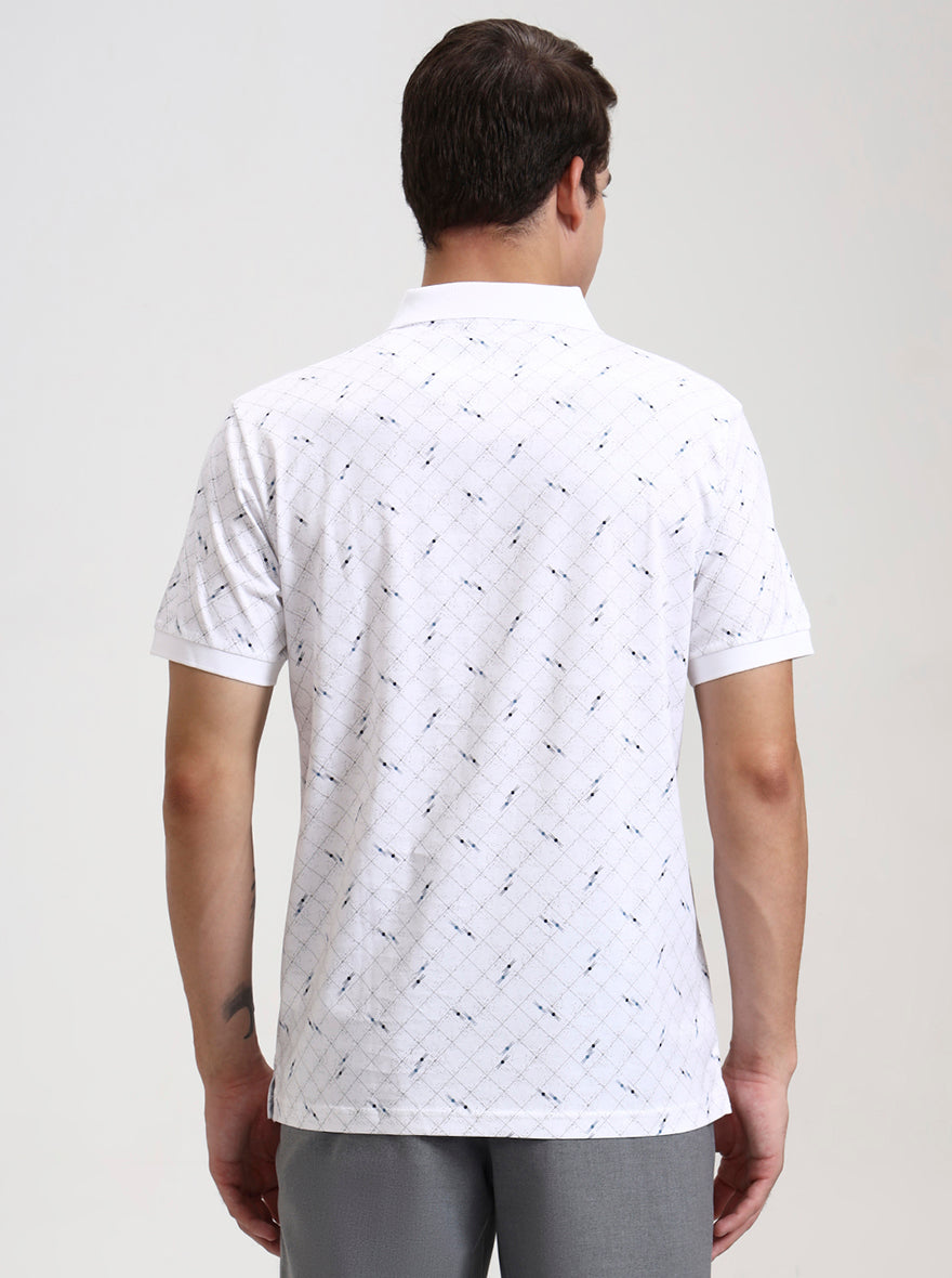 White Checked Slim Fit Polo T-Shirt | JadeBlue