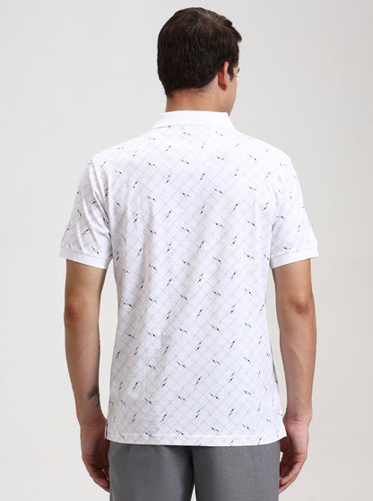 White Checked Slim Fit Polo T-Shirt | JadeBlue