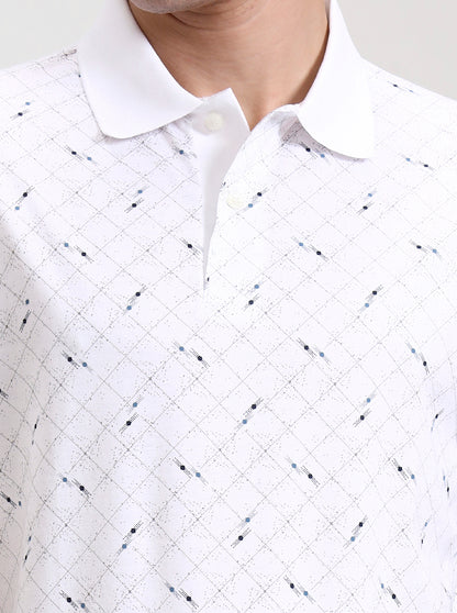 White Checked Slim Fit Polo T-Shirt | JadeBlue