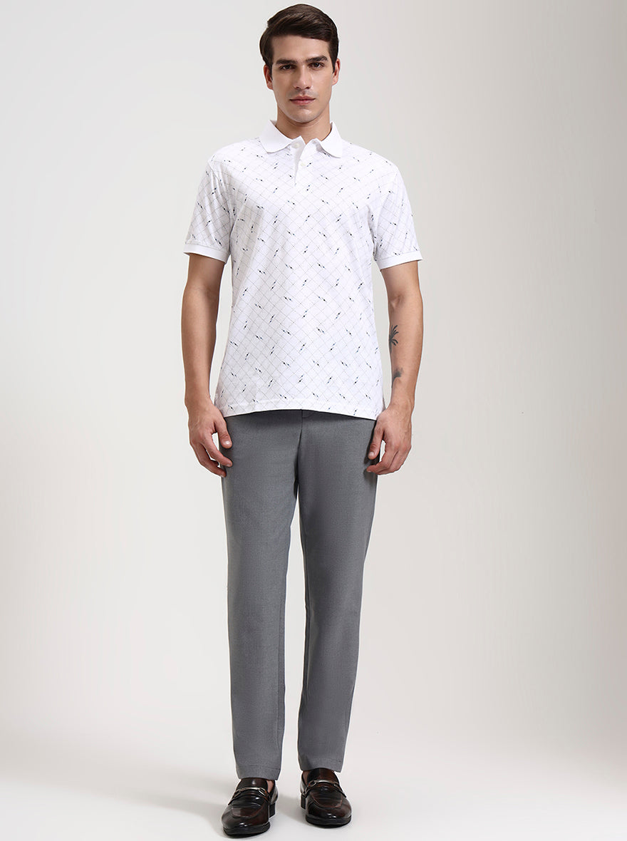 White Checked Slim Fit Polo T-Shirt | JadeBlue