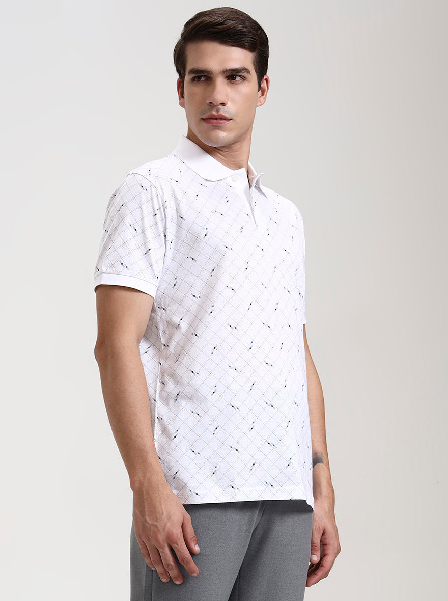 White Checked Slim Fit Polo T-Shirt | JadeBlue