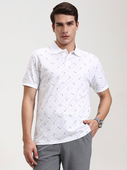 White Checked Slim Fit Polo T-Shirt | JadeBlue