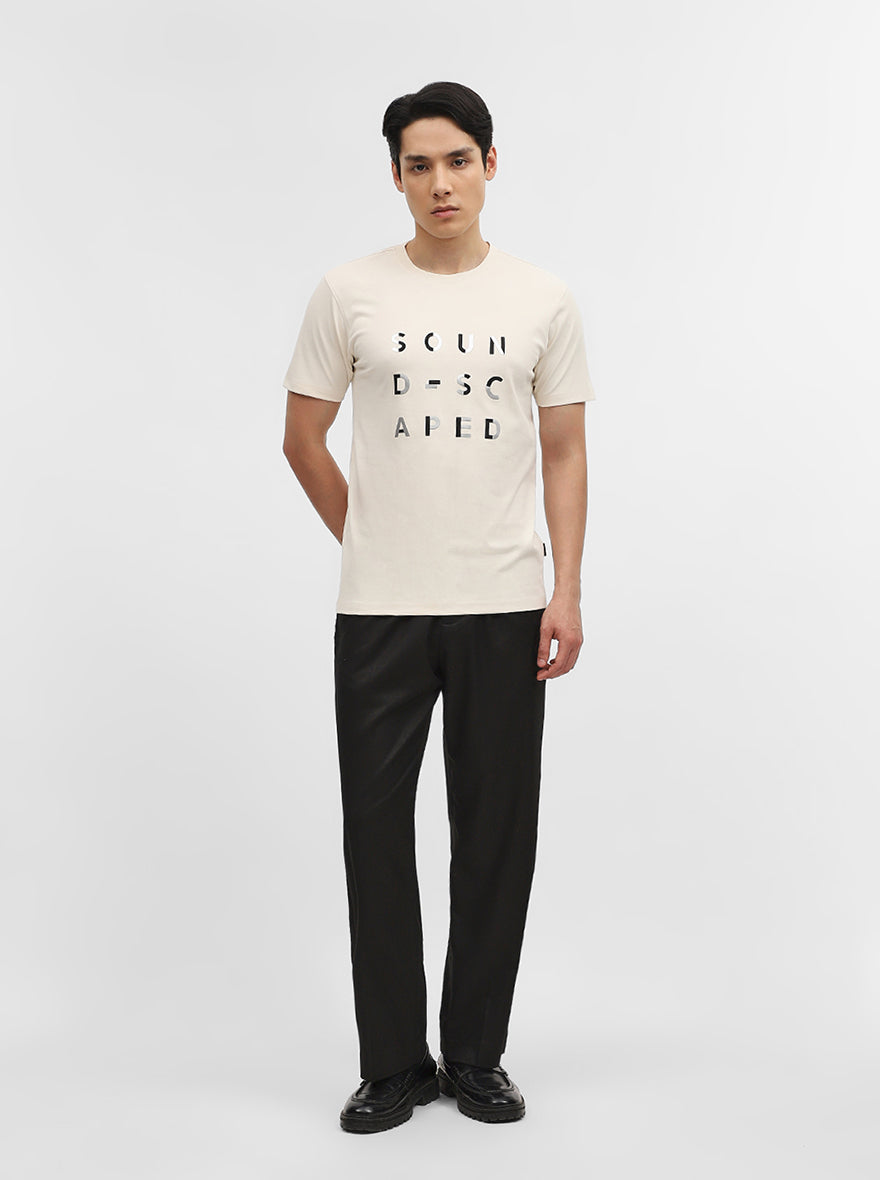 Off White Printed Slim Fit T-Shirt | JadeBlue