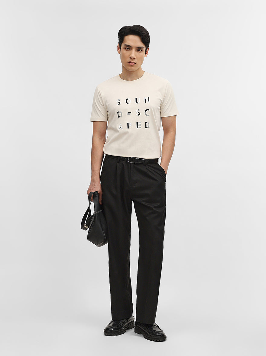 Off White Printed Slim Fit T-Shirt | JadeBlue