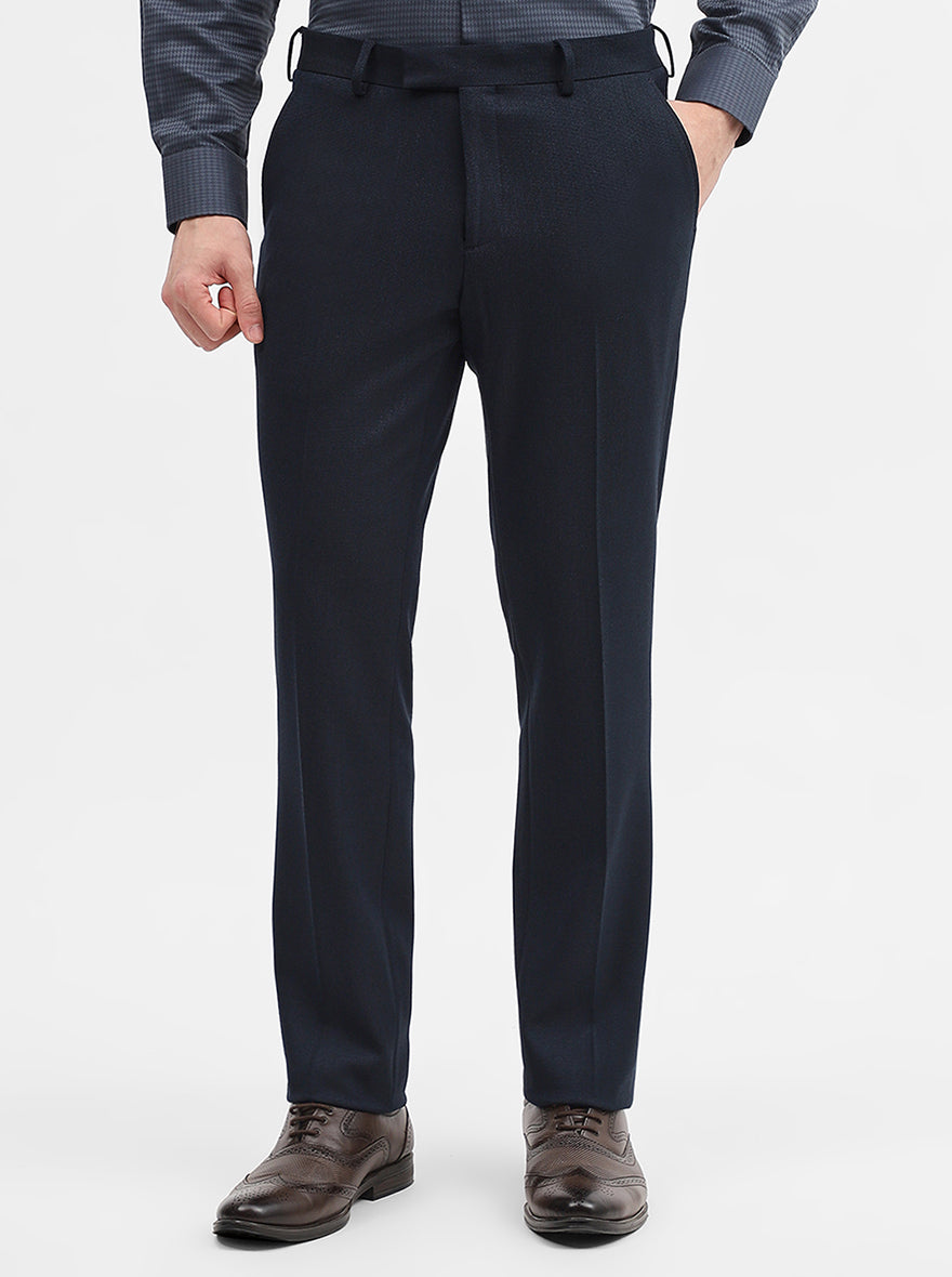 Blue Solid Super Slim Fit Formal Trouser | JadeBlue Youth