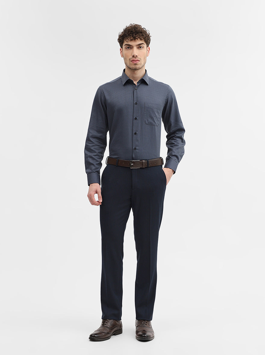 Blue Solid Super Slim Fit Formal Trouser | JadeBlue Youth