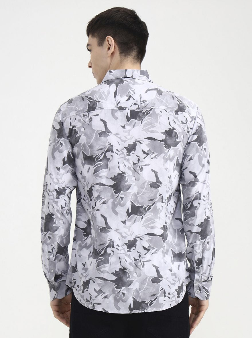 Light Grey Printed Slim Fit Casual Shirt | Greenfibre