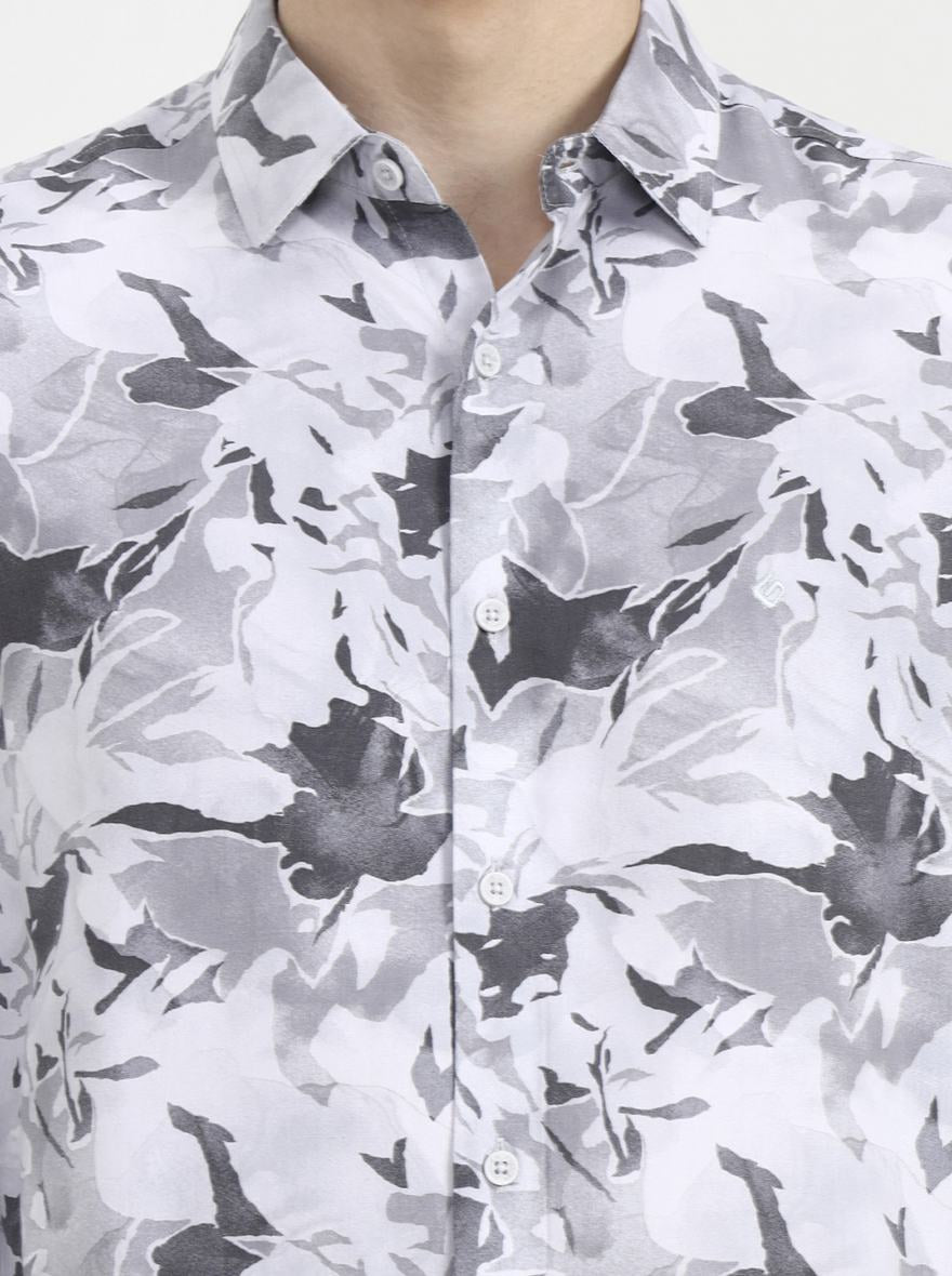 Light Grey Printed Slim Fit Casual Shirt | Greenfibre