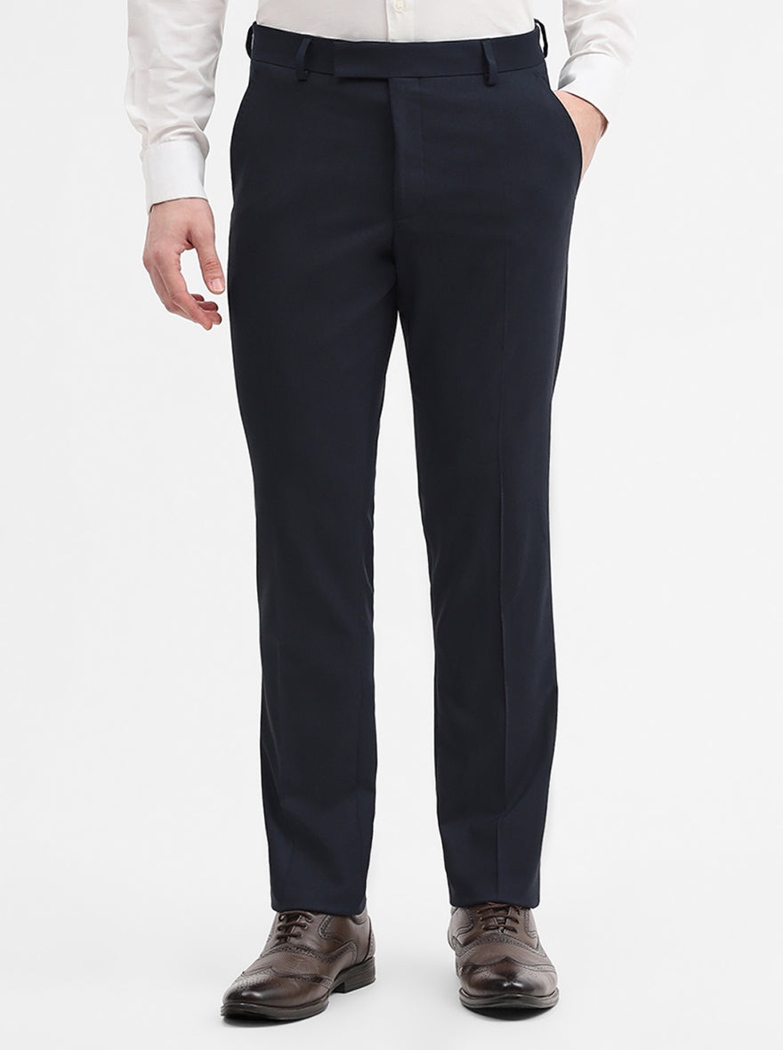Navy Blue Solid Super Slim Fit Formal Trouser | Greenfibre