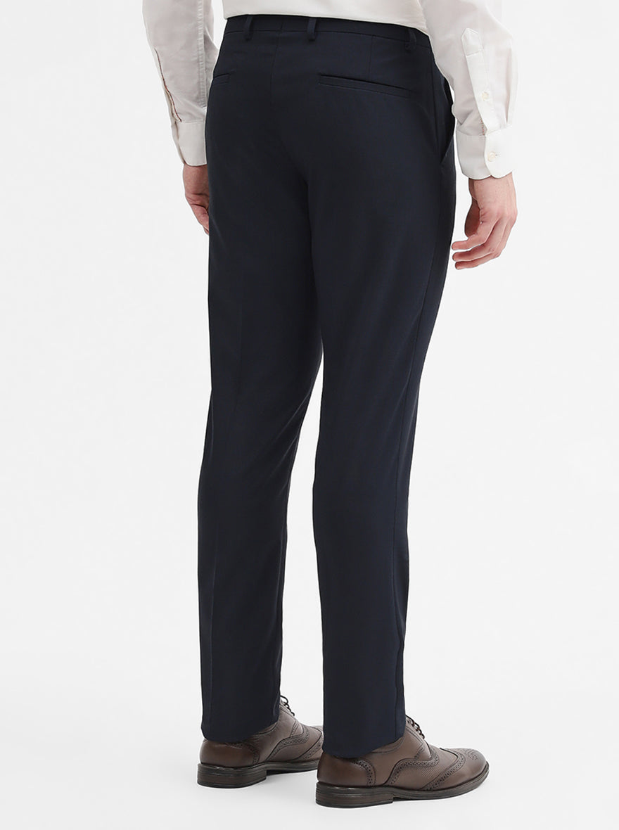 Navy Blue Solid Super Slim Fit Formal Trouser | Greenfibre