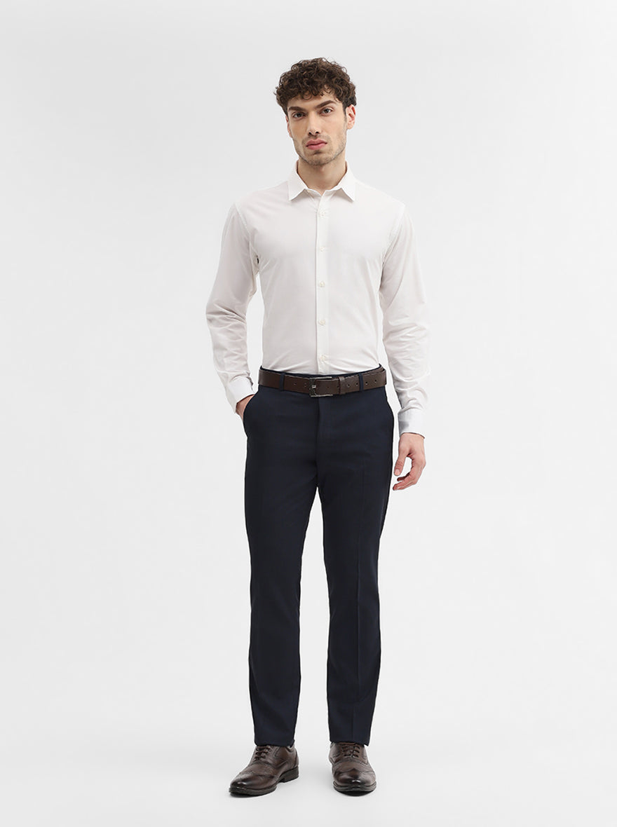 Navy Blue Solid Super Slim Fit Formal Trouser | Greenfibre