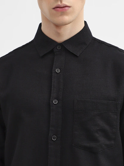 Shadow Black  Solid Slim Fit Casual Shirt | Greenfibre
