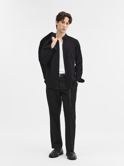 Shadow Black  Solid Slim Fit Casual Shirt | Greenfibre