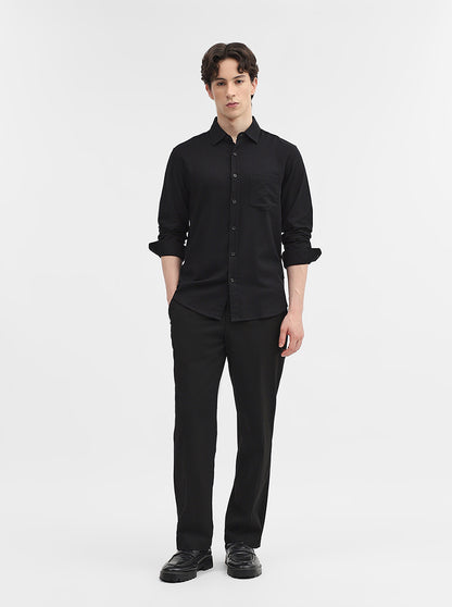 Shadow Black  Solid Slim Fit Casual Shirt | Greenfibre