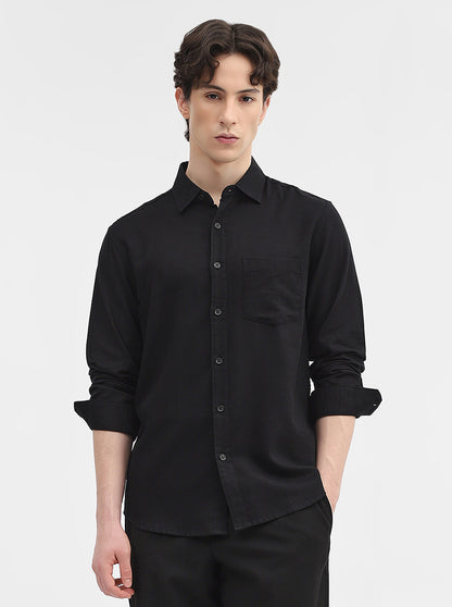 Shadow Black  Solid Slim Fit Casual Shirt | Greenfibre