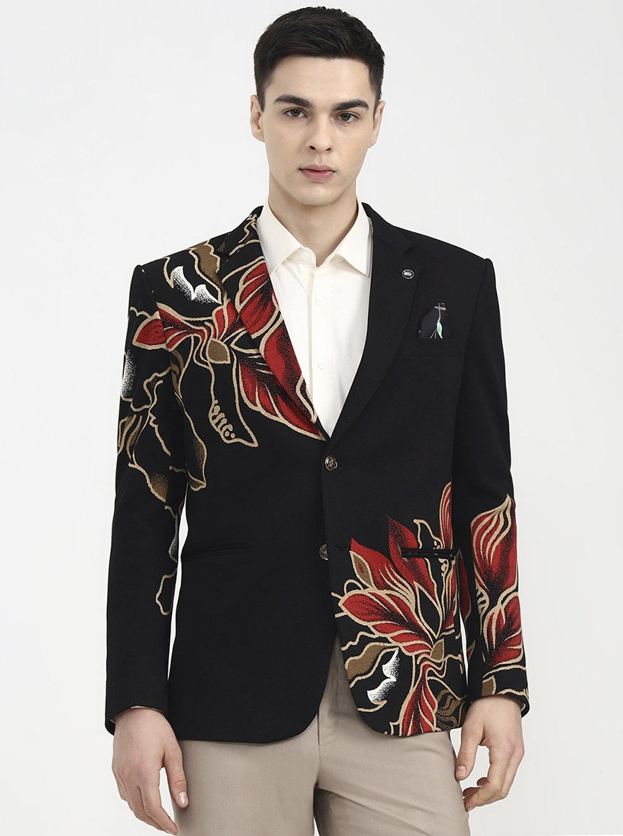 Black Printed Regular Fit Blazer | Wyre