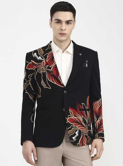 Black Printed Regular Fit Blazer | Wyre