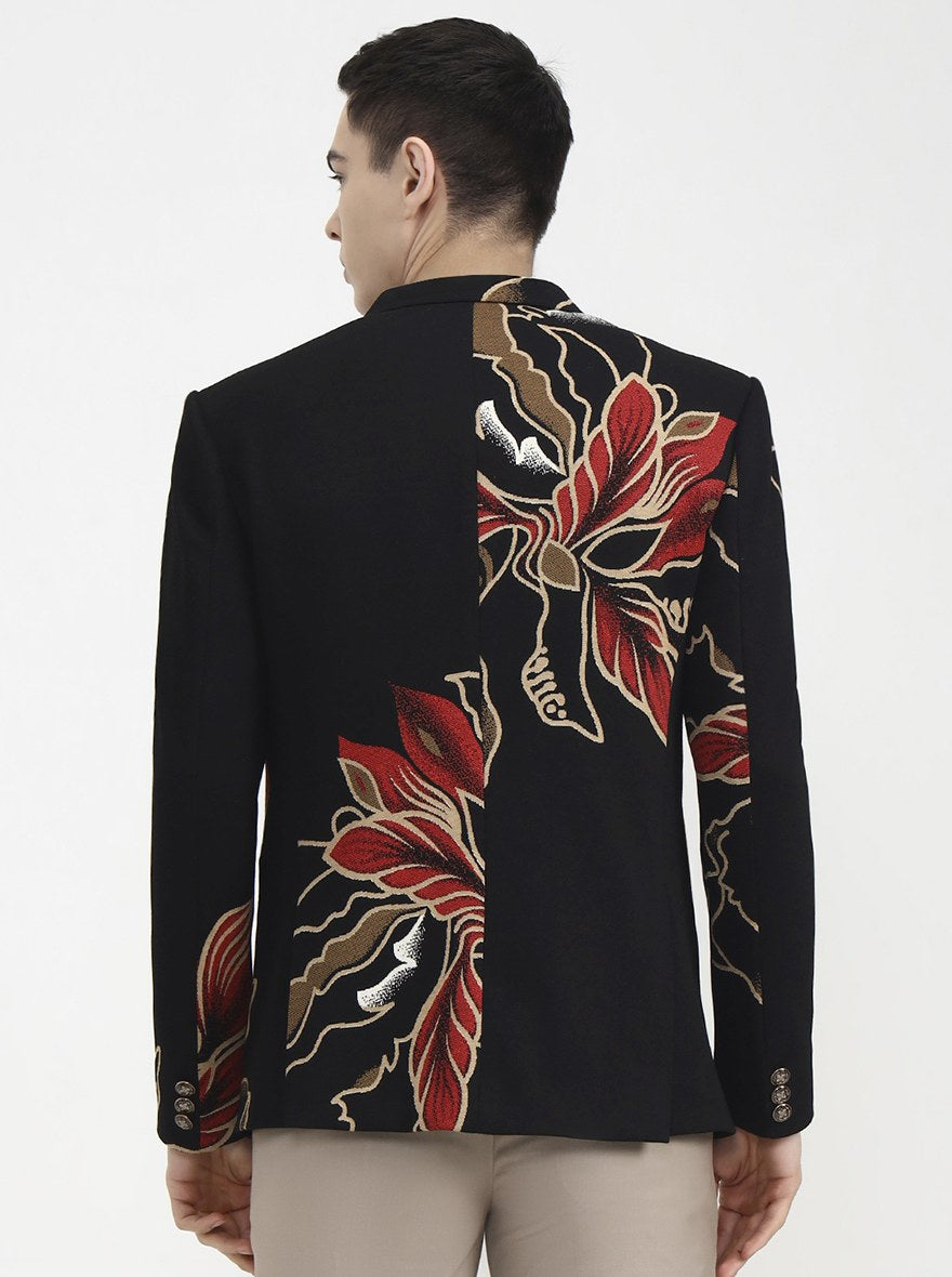 Black Printed Regular Fit Blazer | Wyre