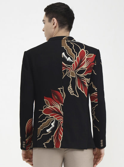 Black Printed Regular Fit Blazer | Wyre
