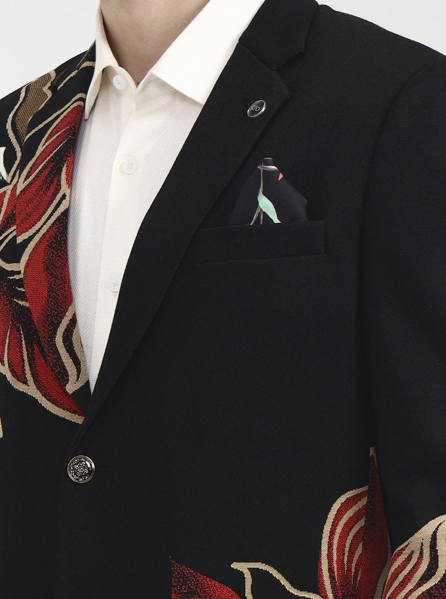 Black Printed Regular Fit Blazer | Wyre