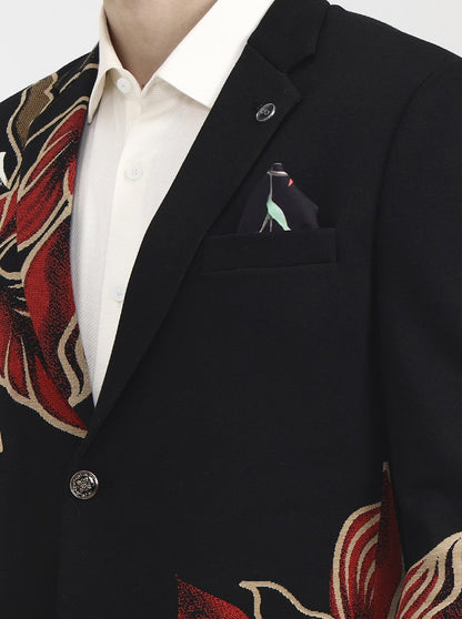 Black Printed Regular Fit Blazer | Wyre