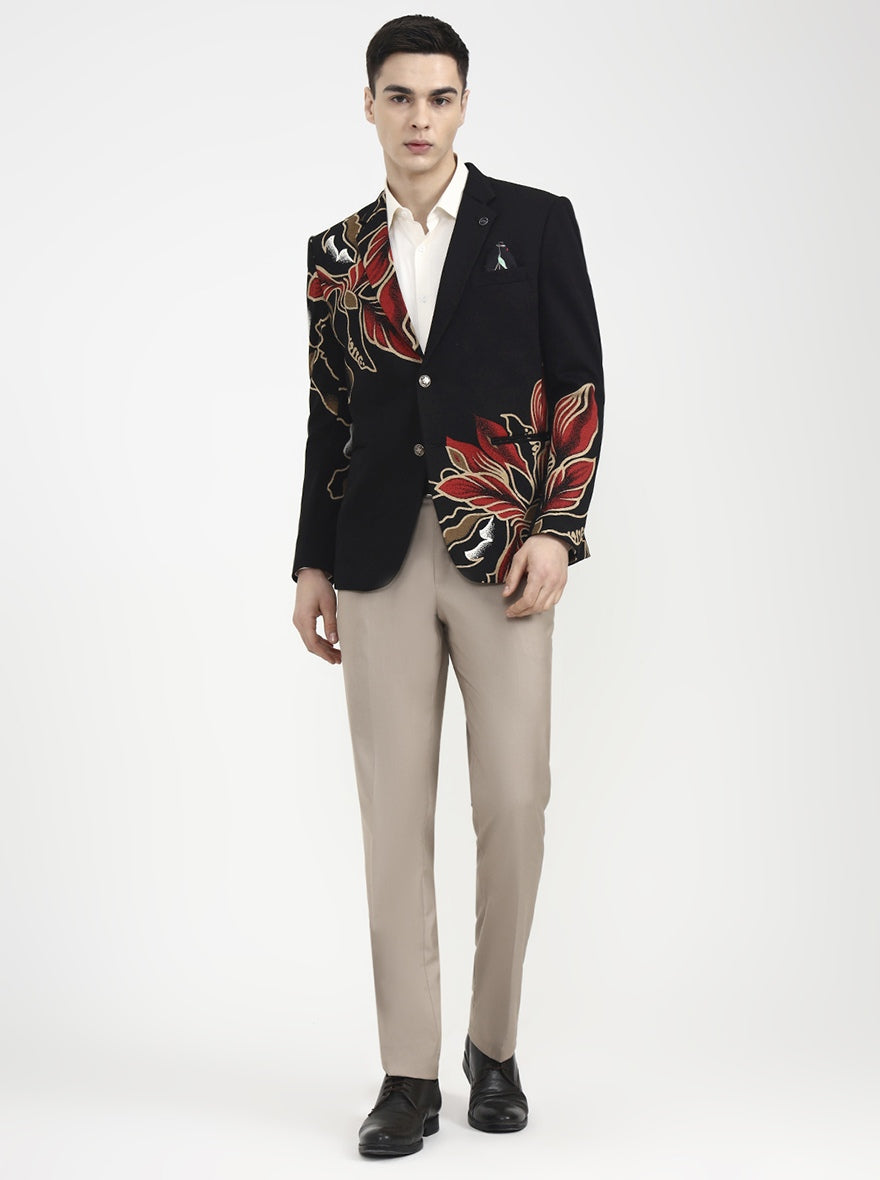 Black Printed Regular Fit Blazer | Wyre