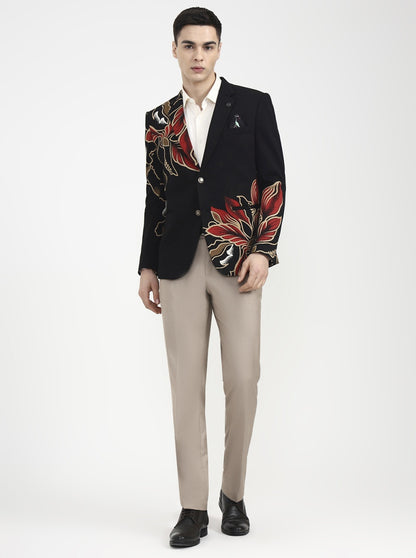 Black Printed Regular Fit Blazer | Wyre